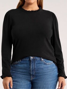 Caslon Ruffle Detail Knit Top in Black Sz 3x ORG RETAIL $44.50